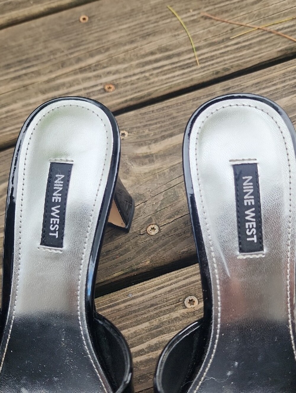 Nine West Beez Platform Black Patent Open-Toe Mule Heels 8.5 - Picture 2 of 13